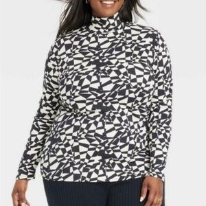Ava & Viv Abstract Geo Print Mock Neck Knit Long Sleeves Top Sz 2X